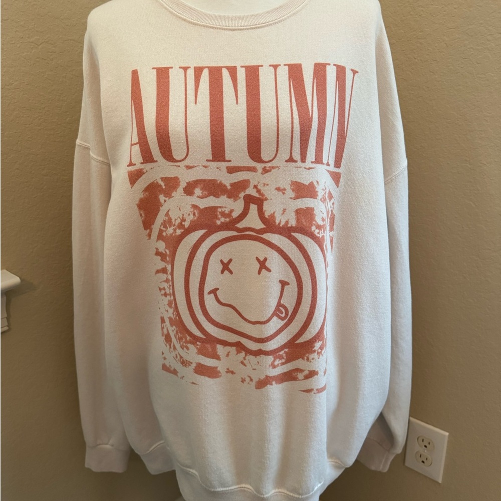 Autumn Crewneck Sweatshirt with Smiley Face